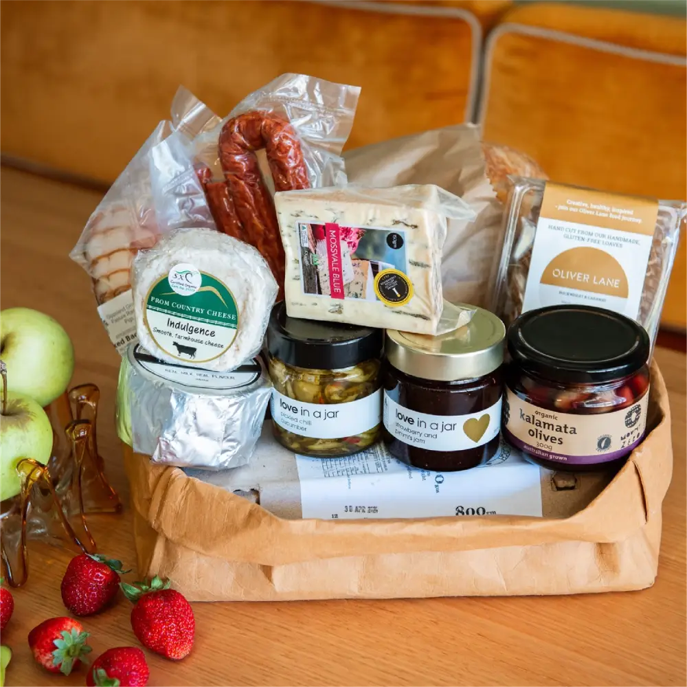 A selection of local produce available in a River Drive Motel hamper