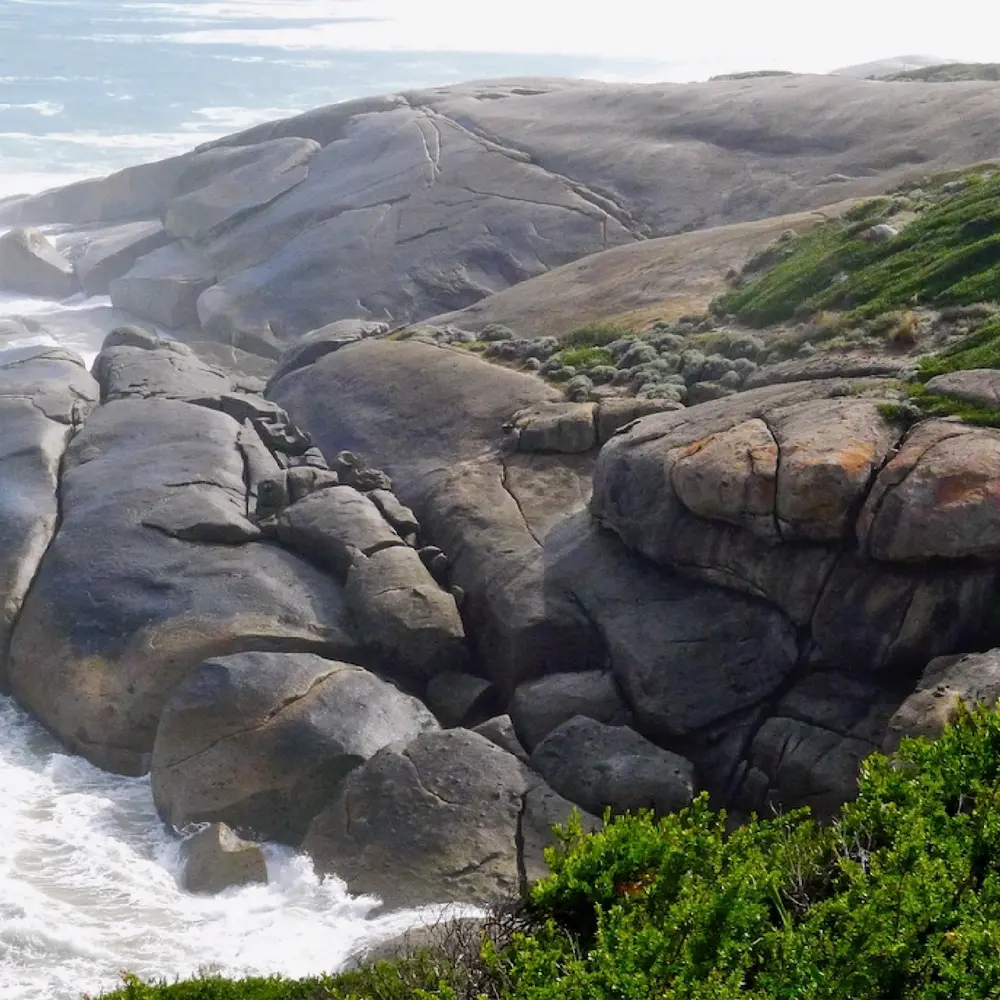 View overlooking the rocky cliff at Squeaky Beach